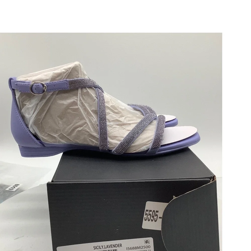 Naturalizer Sicily Lavender Rhinestone Flat Sandals Square Toe Ankle Strap NEW 6